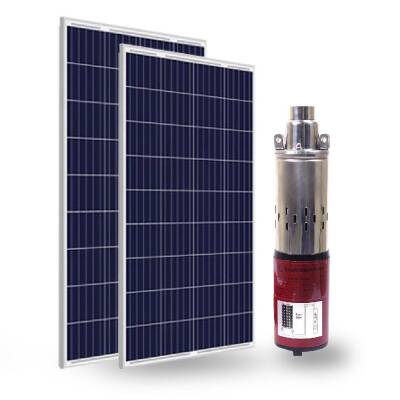 24 Volt Dc Solar Güneş Enerjili Dalgıç Pompa 250W 15 Mt Kablolu 2 Panel Set - 1