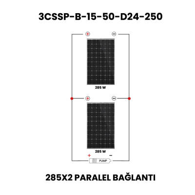 24 Volt Dc Solar Güneş Enerjili Dalgıç Pompa 250W 15 Mt Kablolu 2 Panel Set - 2