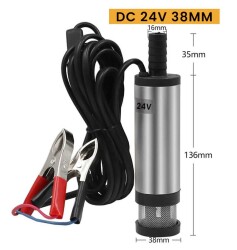 24 Volt Mazot Yağ Aktarma Pompası, Dc Mini Dalgıç Pompa Süzgeçli 38 mm Dış Çap - 3