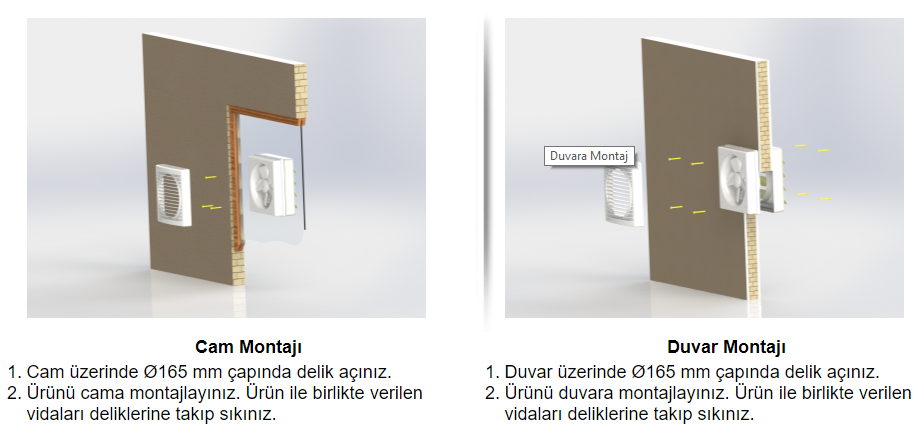 AIRCOL 150C MP Cam ve Duvar Tipi Aksiyel Fan