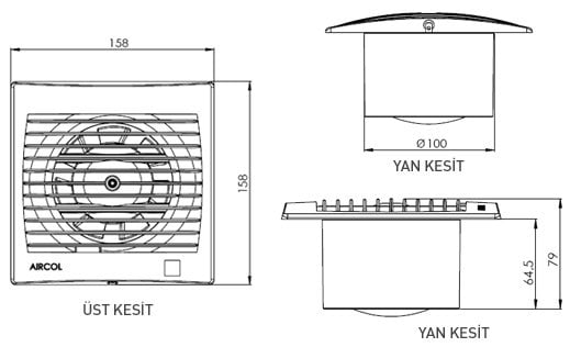 Aircol 100lük Sessiz, Dekoratif, Plastik Banyo Fanı / Aspiratörü 