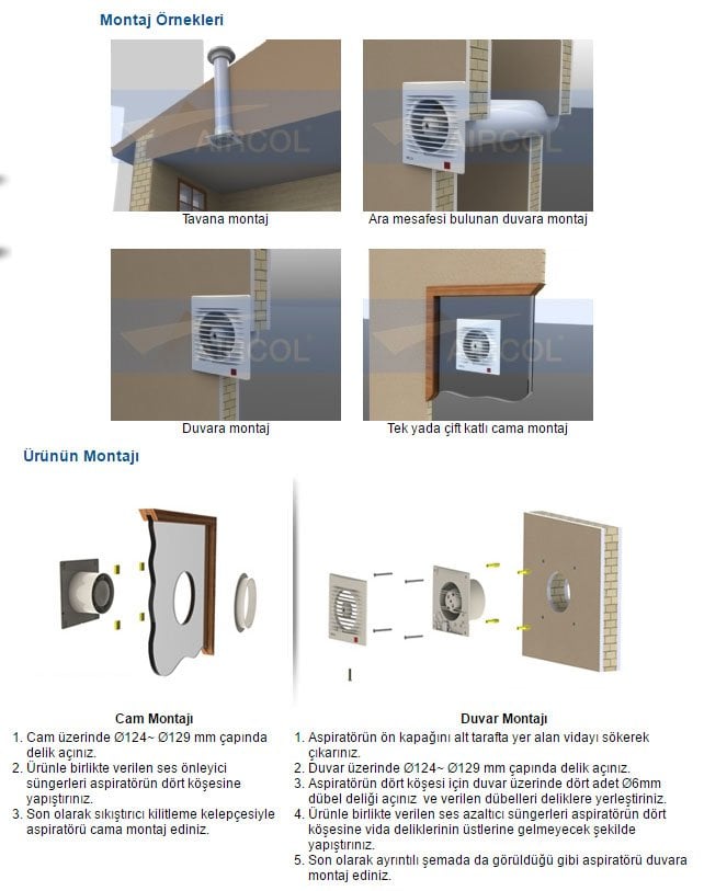 Aircol 120lik Tuvalet, Wc ve Banyo Fanı