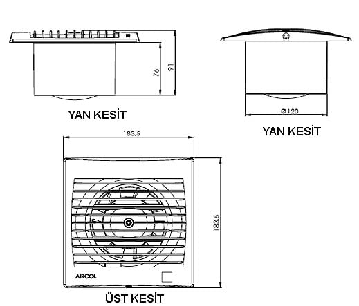 Aircol 120lik Tuvalet, Wc ve Banyo Fanı