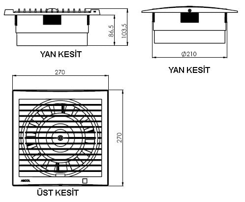 Aircol 200lük Banyo, Wc, Tuvalet Fanı / Aspiratörü 350 m³/h