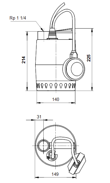 Grundfos UNİLİFT KP 150-A-1 011H1800 Kirli Su Dalgıç Pompa Boyutları