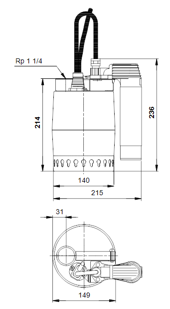 Grundfos UNİLİFT KP 150-A-1 011H1900 Kirli Su Dalgıç Pompa Boyutları