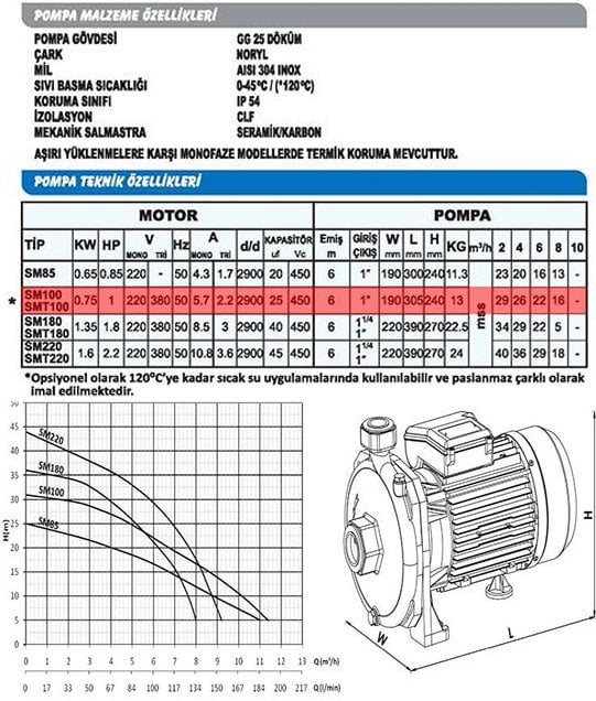 Sumak SMT100-S Sıcak Su Santrifüj Pompa