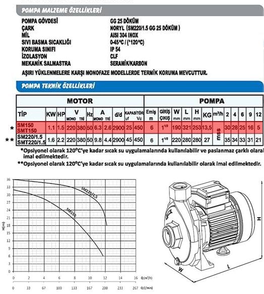 Sumak SMT150-S Sıcak Su Santrifüj Pompa