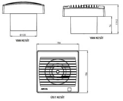 Aircol 120lik Mekanik Panjurlu Tuvalet, Wc ve Banyo Fanı / Aspiratörü 160 m³/h - Aircol 120 MP - 4