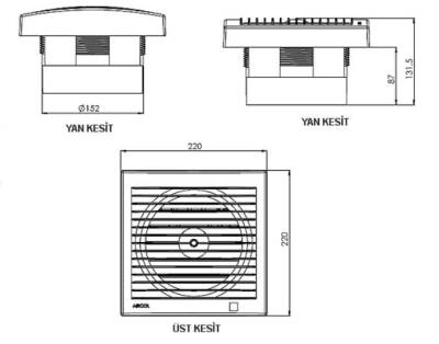 Aircol 150lik Panjurlu Tuvalet, Wc ve Banyo Fanı / Aspiratörü 300 m³/h - Aircol 150 MP - 4