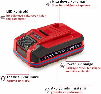 Einhell 18 V 4.0 Ah SEALED Power X-Change PLUS (Su ve toz geçirmez, IP57 koruma sınıfı, tüm Power X-Change cihazları ile uyumlu, şarj cihazı dahil değildir) - 3