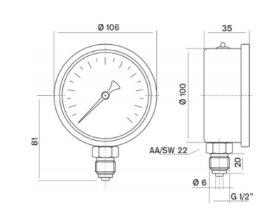 Pakkens 0-1 Bar 100 mm Alttan Bağlantılı Gliserinli Manometre G 1/2 inç - 2