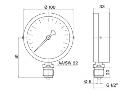 Pakkens 0-1 Bar 100 mm Alttan Bağlantılı Kuru Manometre G 1/2 inç - 2