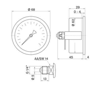 Pakkens 0-1 Bar 63 mm Arkadan Bağlantılı Panotipi Kuru Manometre G 1/4 inç - 2