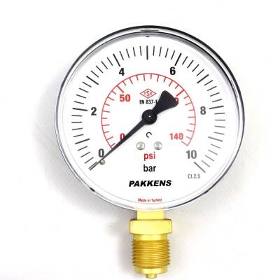 Pakkens 0-10 Bar 100 mm Alttan Bağlantılı Kuru Manometre G 1/2 inç - 1