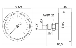 Pakkens 0-10 Bar 100 mm Arkadan Bağlantılı Gliserinli Manometre G 1/2 inç - 2