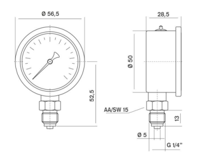 Pakkens 0-10 Bar 50 mm Alttan Bağlantılı Gliserinli Manometre G 1/4 inç - 2