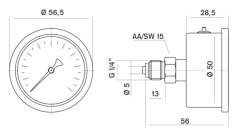 Pakkens 0-10 Bar 50 mm Arkadan Bağlantılı Gliserinli Manometre G 1/4 inç - 2