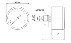 Pakkens 0-10 Bar 50 mm Arkadan Bağlantılı Kuru Manometre G 1/8 inç - 2