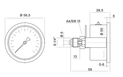 Pakkens 0-10 Bar 50 mm Arkadan Bağlantılı Panotipli Gliserinli Manometre G 1/4 inç - 2