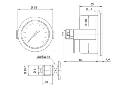 Pakkens 0-10 Bar 50 mm Panotipi Arkadan Bağlantılı Kuru Manometre G 1/8 inç - 2