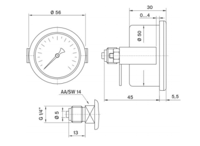 Pakkens 0-10 Bar 50 mm Panotipi Arkadan Bağlantılı Kuru Manometre G 1/8 inç - 2