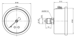 Pakkens 0-10 Bar 63 mm Arkadan Bağlantılı Gliserinli Manometre G 1/4 inç - 2