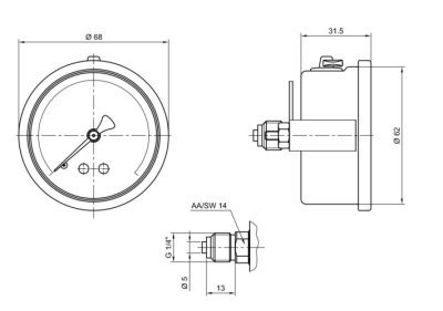 Pakkens 0-10 Bar 63 mm Arkadan Bağlantılı Panotipi Gliserinli Manometre G 1/4 inç - 2