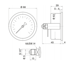 Pakkens 0-10 Bar 63 mm Arkadan Bağlantılı Panotipi Kuru Manometre G 1/4 inç - 2