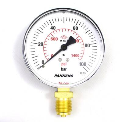 Pakkens 0-100 Bar 100 mm Alttan Bağlantılı Kuru Manometre G 1/2 inç - 1