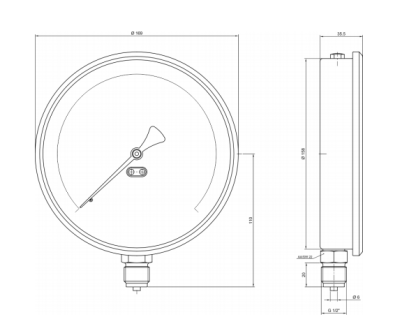 Pakkens 0-100 Bar 160 mm Alttan Bağlantılı Kuru Manometre G 1/2 inç - 2