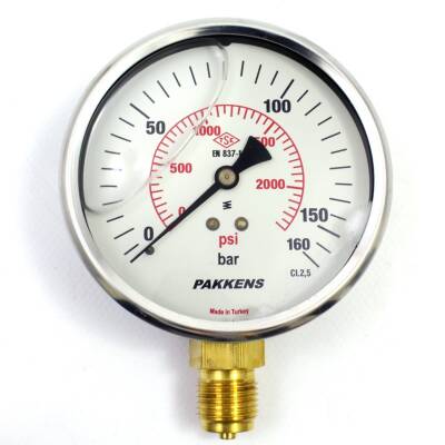 Pakkens 0-160 Bar 100 mm Alttan Bağlantılı Gliserinli Manometre G 1/2 inç - 1