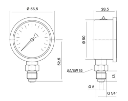 Pakkens 0-160 Bar 50 mm Alttan Bağlantılı Gliserinli Manometre G 1/4 inç - 2