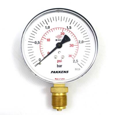 Pakkens 0-2.5 Bar 160 mm Alttan Bağlantılı Kuru Manometre G 1/2 inç - 1