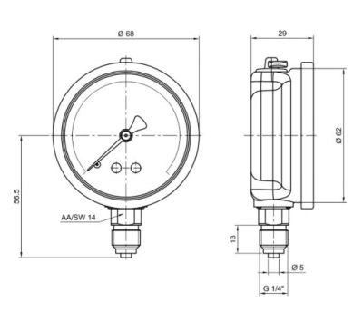 Pakkens 0-2.5 Bar 63 mm Alttan Bağlantılı Gliserinli Manometre G 1/4 inç - 2