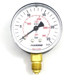 Pakkens 0-25 Bar 100 mm Alttan Bağlantılı Kuru Manometre G 1/2 inç - 1