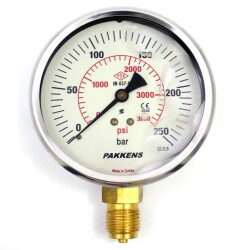 Pakkens 0-250 Bar 100 mm Alttan Bağlantılı Gliserinli Manometre G 1/2 inç - 1