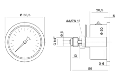 Pakkens 0-315 Bar 50 mm Arkadan Bağlantılı Panotipli Gliserinli Manometre G 1/4 inç - 2