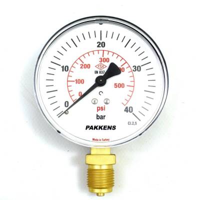 Pakkens 0-40 Bar 100 mm Alttan Bağlantılı Kuru Manometre G 1/2 inç - 1