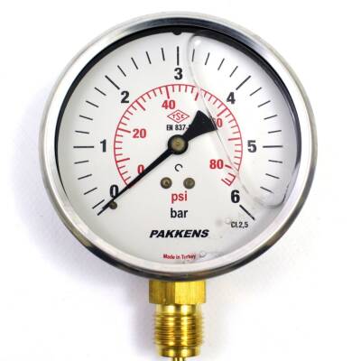 Pakkens 0-6 Bar 100 mm Alttan Bağlantılı Gliserinli Manometre G 1/2 inç - 1