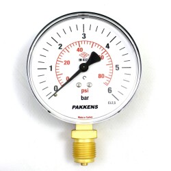 Pakkens 0-6 Bar 100 mm Alttan Bağlantılı Kuru Manometre G 1/2 inç - 1