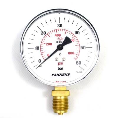 Pakkens 0-60 Bar 100 mm Alttan Bağlantılı Kuru Manometre G 1/2 inç - 1