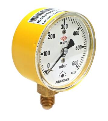 Pakkens 0-600 mBar 63 mm Alttan Bağlantılı Kapsül Diyaframlı Doğalgaz Manometresi CL1,6 G 1/4'' - 1