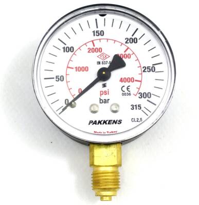 Pakkens Çap 50 0/315 Bar Kuru Tip Basınç Ölçer, Manometre, Basınç Göstergesi 1/4'' - 1