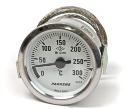 Pakkens Çap 60 0/+300 °C Arkadan Bağlantılı Pano Tip Gazlı Termometre 1mt Paslanmaz Örgülü - 1