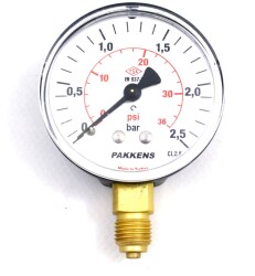 Pakkens Çap 63 0/2,5 Bar Kuru Tip Basınç Ölçer, Manometre, Basınç Göstergesi 1/4'' - 1