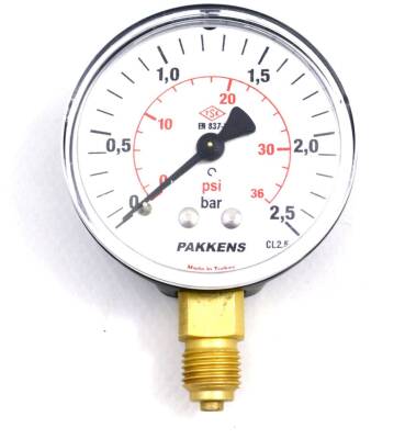 Pakkens Çap 63 0/2,5 Bar Kuru Tip Basınç Ölçer, Manometre, Basınç Göstergesi 1/4'' - 1