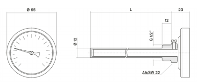 Pakkens Termometre 0-120 °C Çap 63 mm Daldırma Boyu 5 cm Arkadan Bağlantılı G 1/2 inç - 2