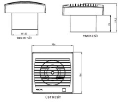 Panjurlu Tuvalet ve Banyo Fanı / Aspiratörü 160 m³/h - Aircol 120 OP - 4