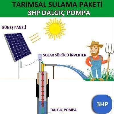 Solar Güneş Enerjili Tarımsal Sulama Sistemi, 3 HP Dalgıç Pompa Sistemi - 1